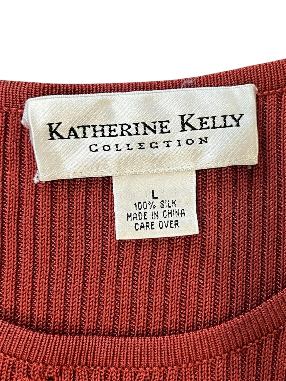 Vintage Katherine Kelly Silk Sweater Top Short Sleeve Ribbed Orange Womens Large
